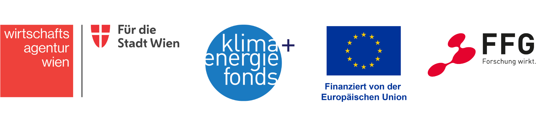 Wirtschaftsagentur Wien, Klima Energie Fonds, EU Finanziert und FFG Logo